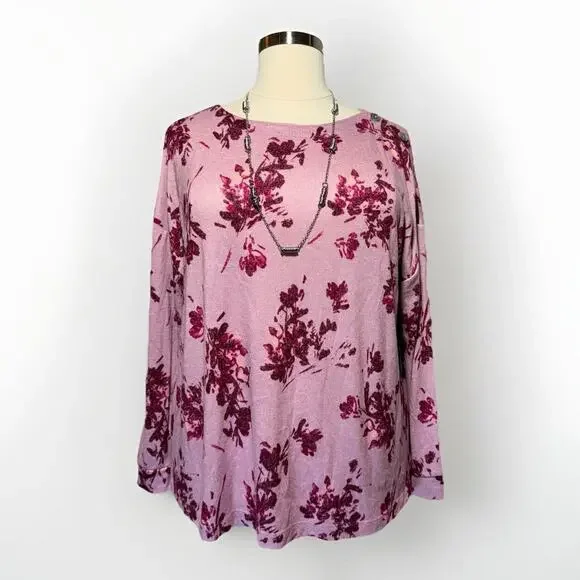 A.N.A. Mandy Sweater Floral Ruby Women’s Size 1X Shoulder Buttons - Picture 1 of 10